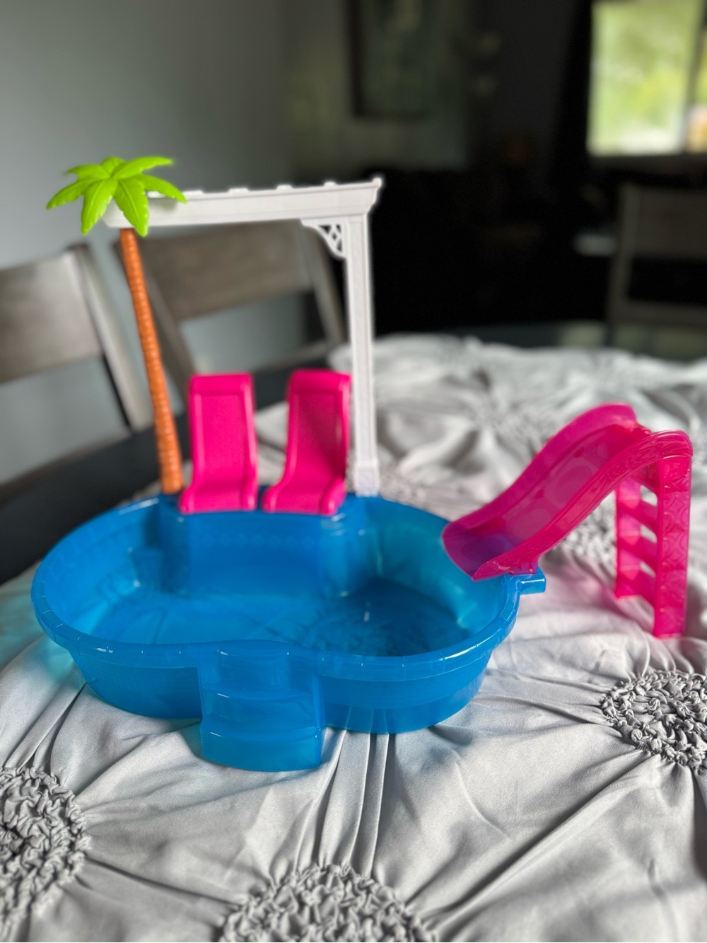 Toy Pool Playset with Pink Slide and Lounge Chairs